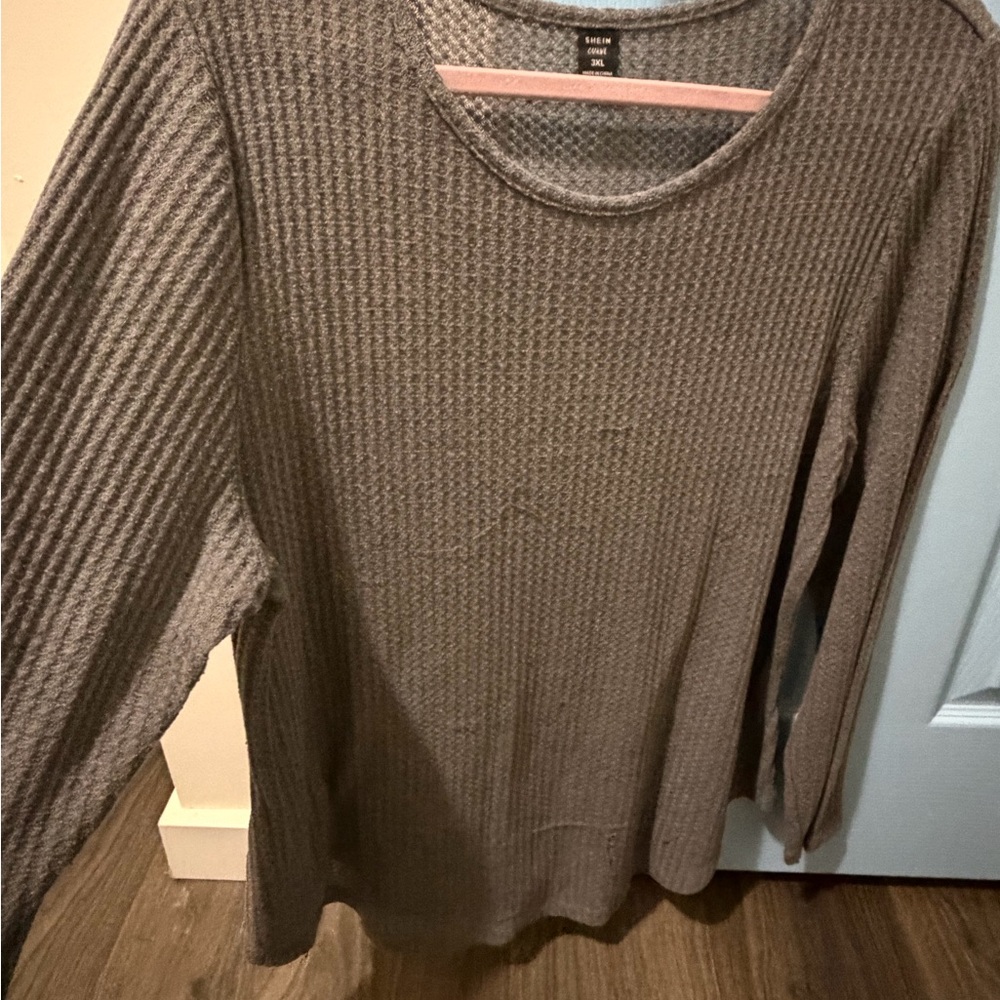 SHEIN Gray Long Sleeve Waffle Knit Top